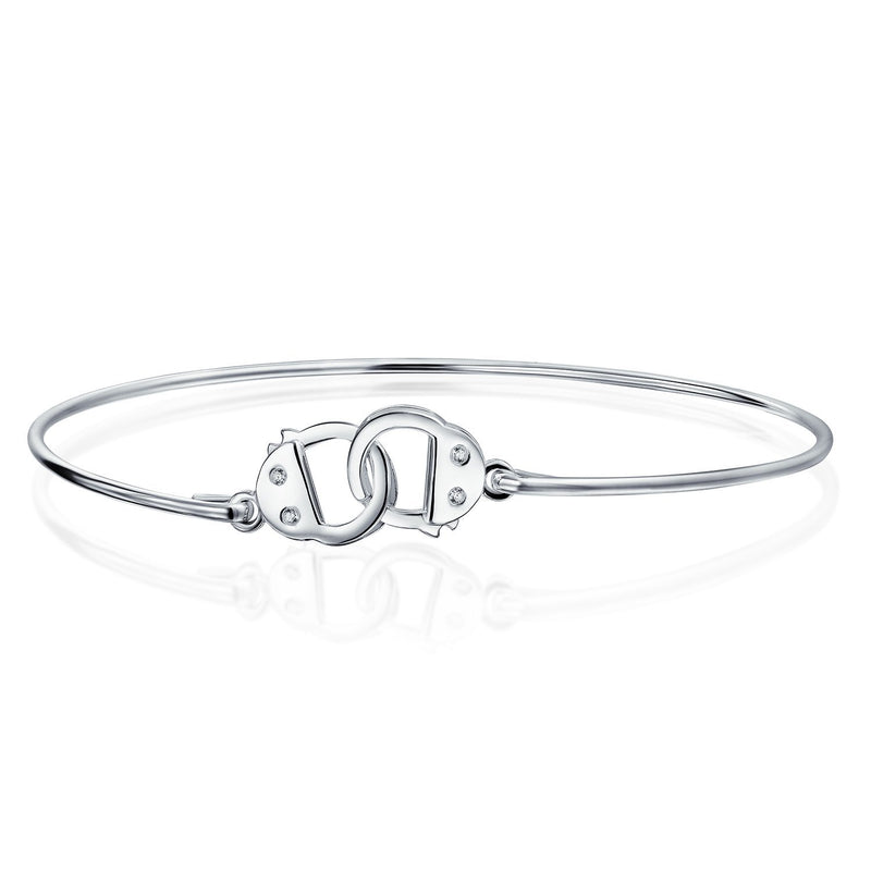 [Australia] - Bling Jewelry Minimalist Delicate Partner in Crime Handcuff Working Lock Bracelet Thin Bangle for Women for Teen CZ Accent 925 Sterling Silver 