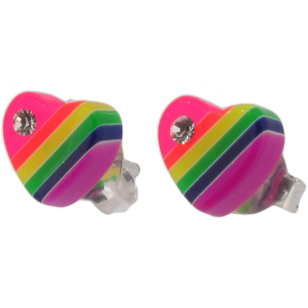 [Australia] - Touch Jewellery 925 Sterling Silver and Resin Rainbow Heart with Crystal Stud Earrings 