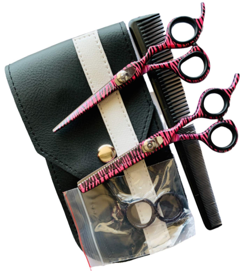 [Australia] - Hairdressing Barber Salon Scissors, Thinning Scissors Set 5.5", New Pink Zebra 