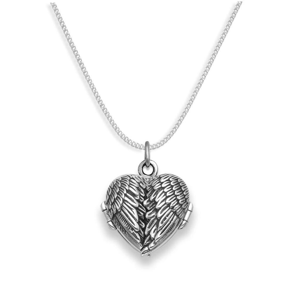 [Australia] - Genuine 925 Sterling Silver Angel wings locket Necklace on 18" silver chain 1.5mm thick - SIZE: 19mm x 23mm (inc. pendant ring) - Gift Boxed. 8017/8501/18 