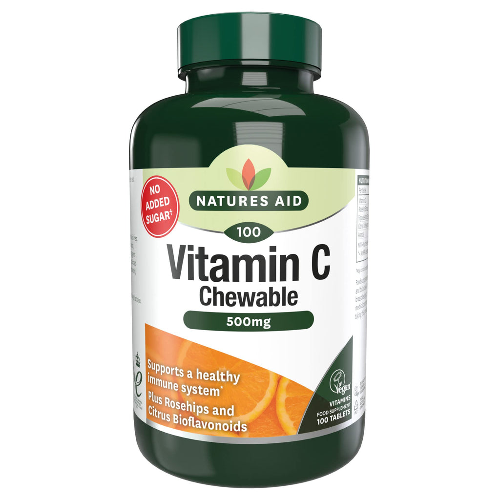 [Australia] - Natures Aid Chewable Vitamin C 500 mg, Sugar Free, Suitable for Vegans, 100 Tablets 