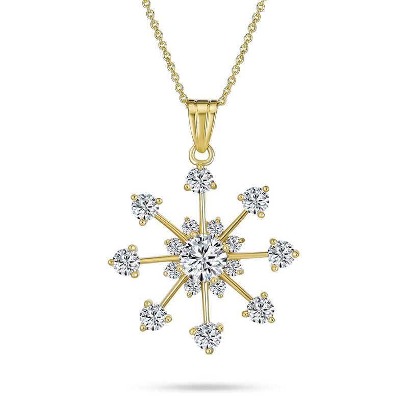 [Australia] - Bling Jewelry Fashion Cubic Zirconia Christmas CZ Holiday Party Snowflake Pendant Necklace for Women for Teen 14K Gold Plated Brass 