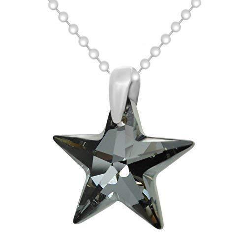 [Australia] - ROYAL CRYSTALS Star Necklace Black Sterling Silver 925 Made with Crystals Imitation for Women,18" 