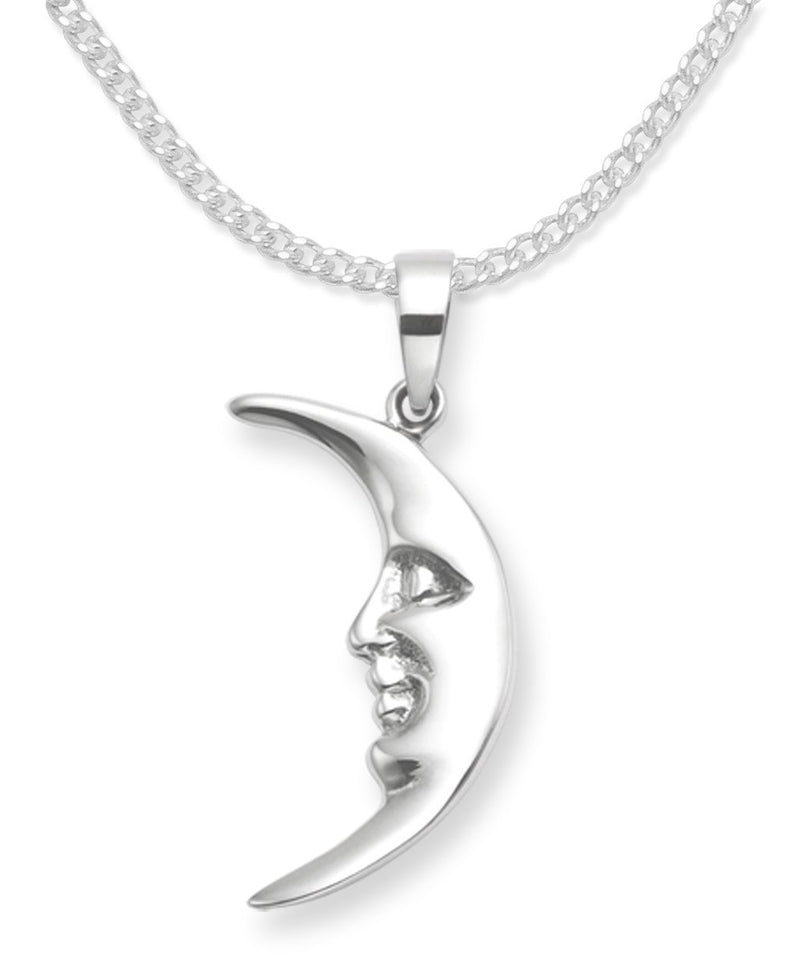 [Australia] - Heather Needham Sterling Silver Man in the Moon Necklace size 26mm X 7mm on 16" silver chain - Gift Boxed 8141/16 