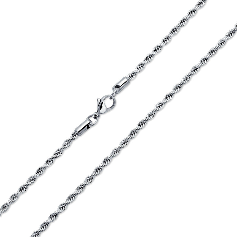 [Australia] - Unisex Classic Simple Strong 3MM 040 Gauge Strong Twist Cable Rope Chain Necklace for Men Black IP Silver Tone Stainless Steel 18 20 24 Inch Silver-tone 18.0 Inches 