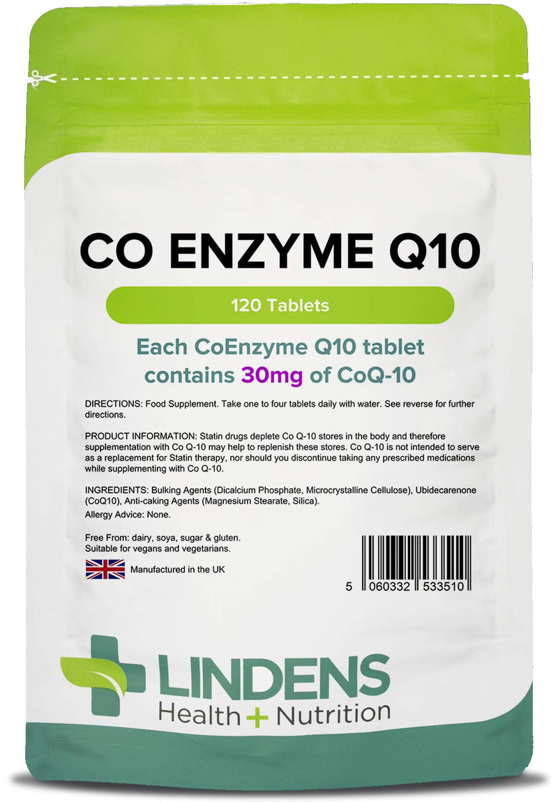 [Australia] - Lindens Coenzyme Q10 30mg - 120 Tablets- Popular for Statin Users | Protection from Oxidative Stress | CoQ10 Ubiquinone | Ubiquinol | Made in The UK, Letterbox Friendly 