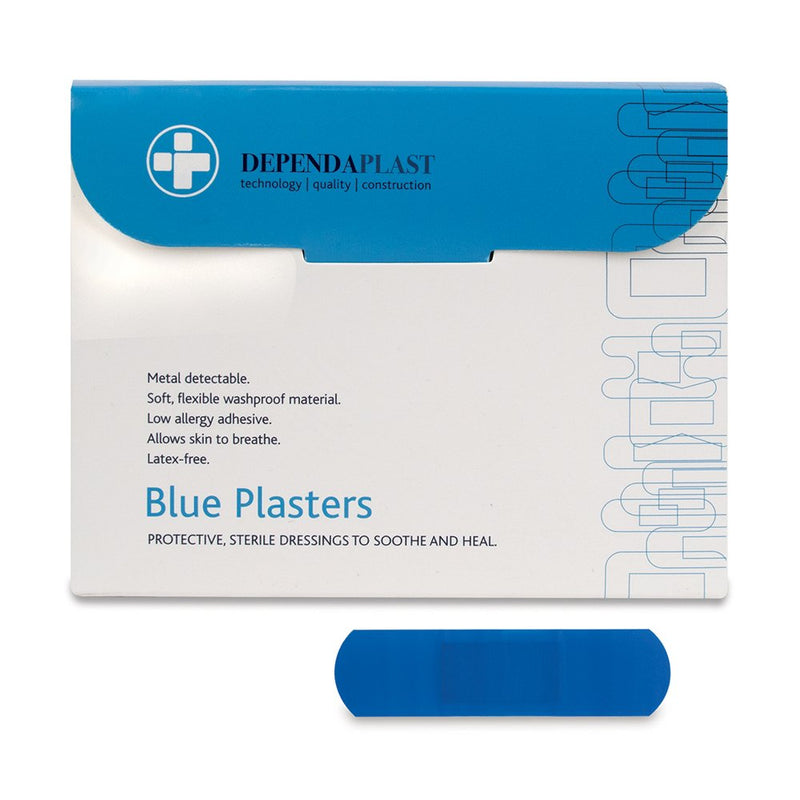 [Australia] - Dependaplast REL545 Food Area Plaster With High Visibility And Metal Detection Properties, Easily Detectable, Individually Wrapped 7.5 cm x 2.5 cm, Blue (Pack of 100) 