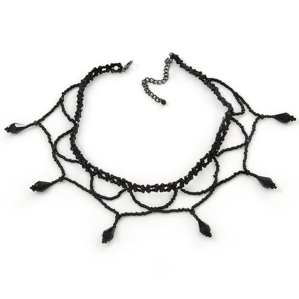 [Australia] - Avalaya Chic Victorian/Gothic/Burlesque Black Bead Choker Necklace - 32cm Length/ 7cm Extension 