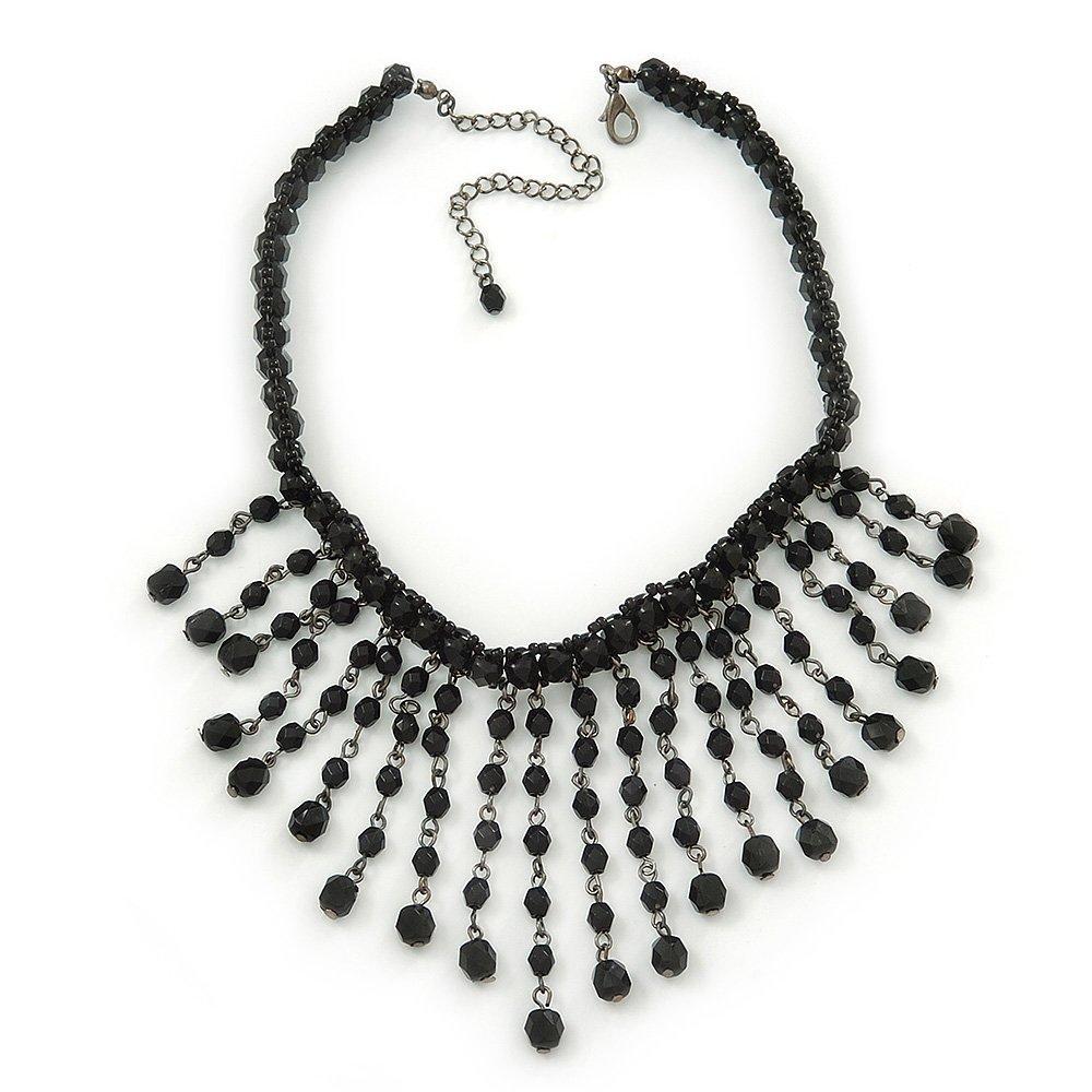 [Australia] - Avalaya Chic Victorian/Gothic/Burlesque Black Bead Bib Style Choker Necklace - 28cm Length/ 8cm Extension 