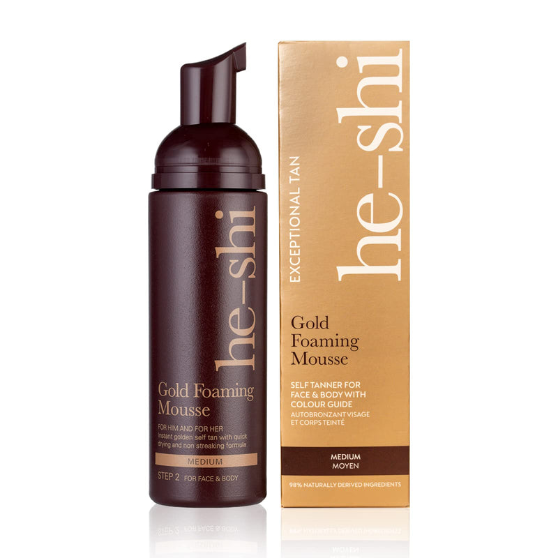 [Australia] - He-Shi Gold Foaming Fake Tan Mousse, Award Winning Instant Fake Tan - Express Fake Tan Natural Glow - Quick Dry Formula, Natural Ingredients - Vegan & Cruelty Free - Hydrating Bronzing Mousse (150ml) 150 ml (Pack of 1) 