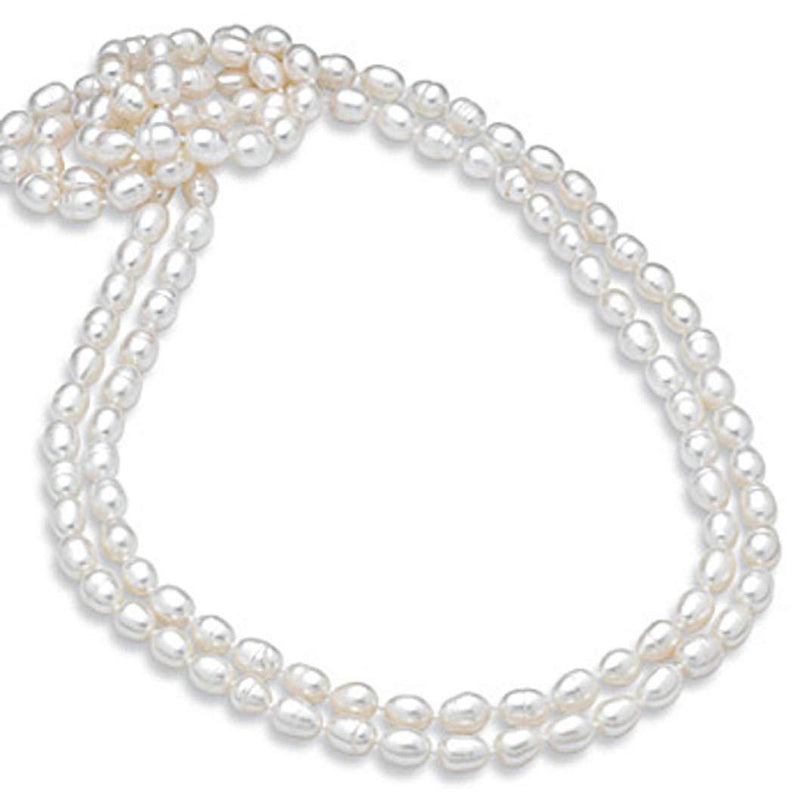 [Australia] - TreasureBay Pearl Necklace 7-8mm Rice Shape White Natural Freshwater Pearl Necklace 120cm/48" 