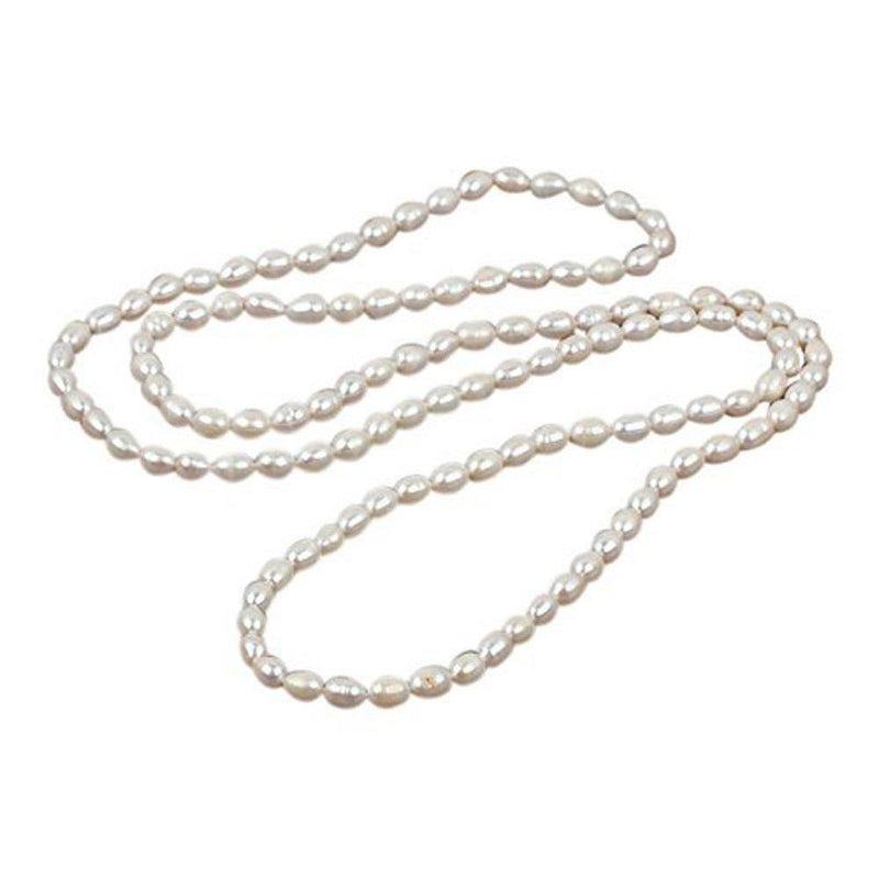 [Australia] - TreasureBay Long rope 8-9mm Rice Shape White Natural Freshwater Pearl Necklace 120cm/48" 