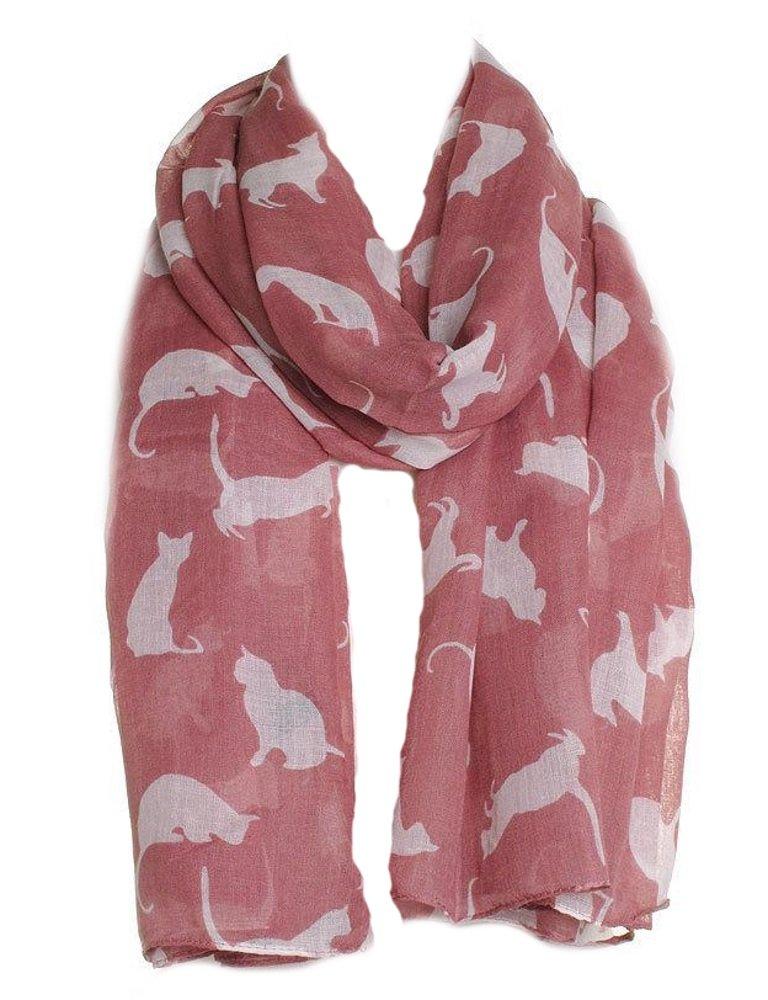 [Australia] - Pink with White Cats Scarf, Beautiful Design, Fantastic for The Animal Lover in us All 