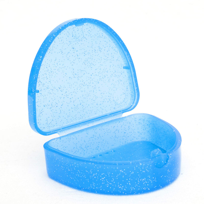 [Australia] - Slim Orthodontic Dental Case - Colour & Glitter Choices for Retainers, Bleaching Trays, Dentures & More (Glitter Blue) 