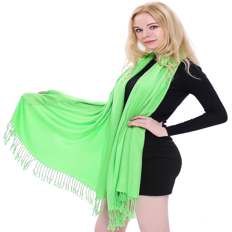 [Australia] - CJ Apparel Solid Colour Shawl Pashmina Scarf Wrap Shawls Pashminas Scarves (60+ colours) NEW One Size Bright Green 