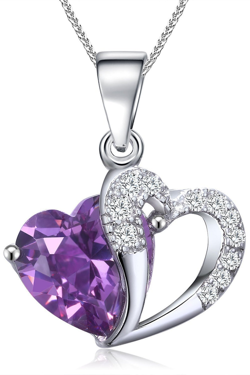 [Australia] - FLORAY Woman's Purple Crystal Pendant Necklace, With Heart, Sterling Silver Chain. Beautiful Gift 