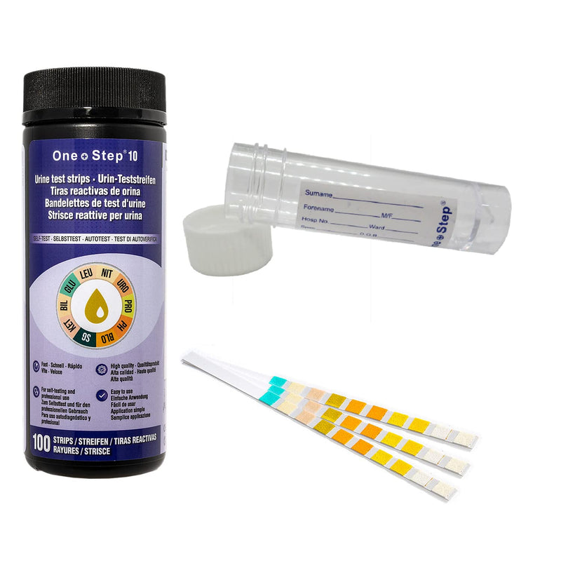 [Australia] - 1 Tub (100 Strips) - 10 Parameter Professional/GP Urinalysis Urine Test + Sample 30ml Bottle (pH/Glucose/Ketone/Liver & Kidney Infection) 