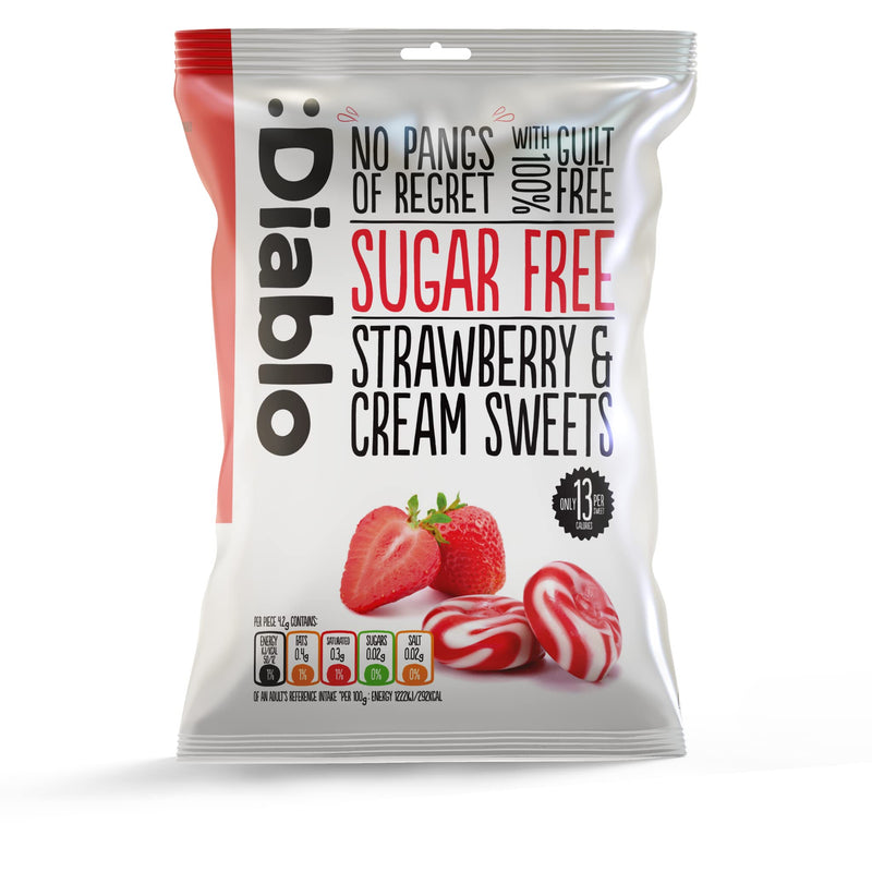 [Australia] - Diablo Strawberry & Cream Sweets |Sugar Free | Sweetened with Maltitol | Diabetic Hamper Available - Perfect for Gifting | 1 Packet 75g 75 g (Pack of 1) 