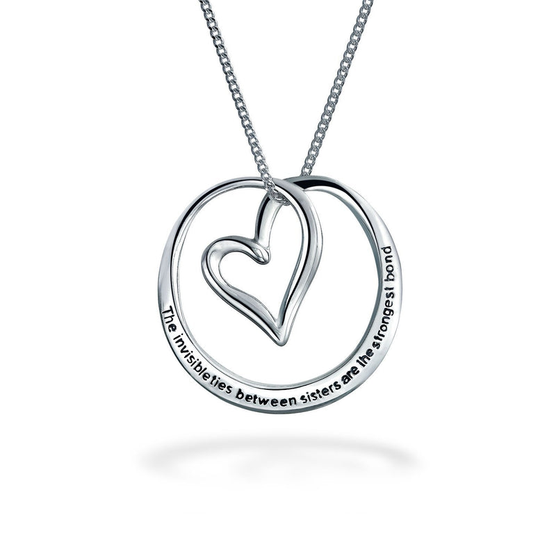 [Australia] - Bling Jewelry BFF Mantra Quote Saying Circle Heart Sister Bond Pendant Necklace for Women for Sisters Rose Gold Plated Sterling Silver Silver-tone 