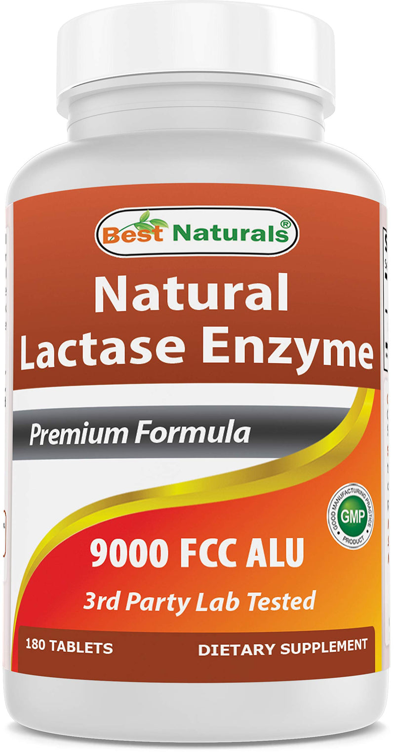 [Australia] - Best Naturals Lactose Intolerance Relief Tablets with Natural Lactase Enzyme, Fast Acting High Potency Lactase, 9000 FCC ALU, 180 Count 