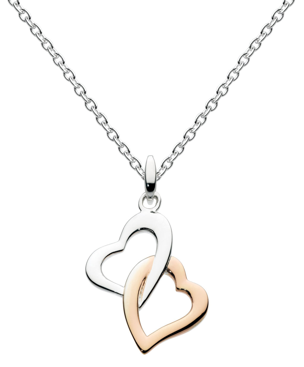 [Australia] - Dew Womens Sterling Silver and 14ct Plated Rose Gold Interlinking Hearts Necklace 9868HP, 18" 