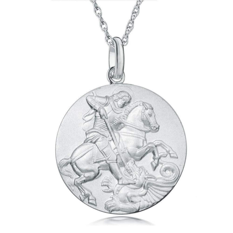 [Australia] - Sterling Silver Reversible St Saint George and Dragon Reversible Pendant Necklace With 18" Chain and jewellery gift box. 