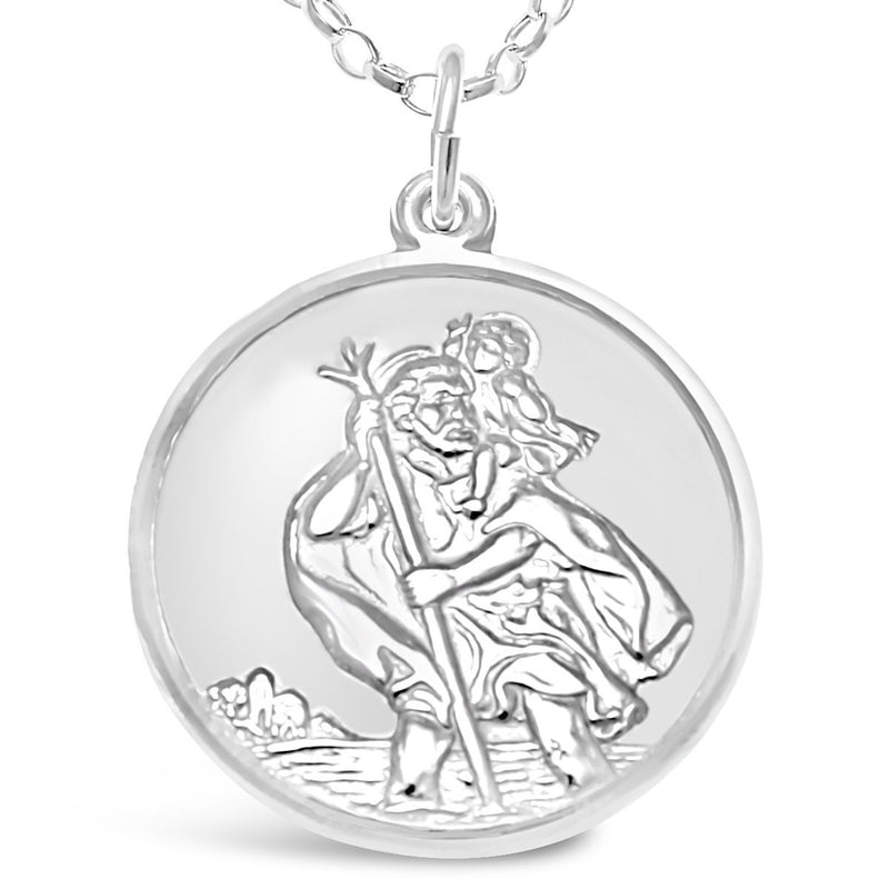 [Australia] - Sterling Silver St Christopher Medal with 18" Chain - Plane, Boat and Car on Back 