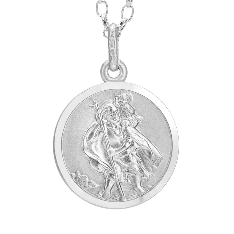 [Australia] - Reversible Sterling Silver St Christopher Pendant Necklace with 18" Chain & Jewellery Gift Box - 16mm 