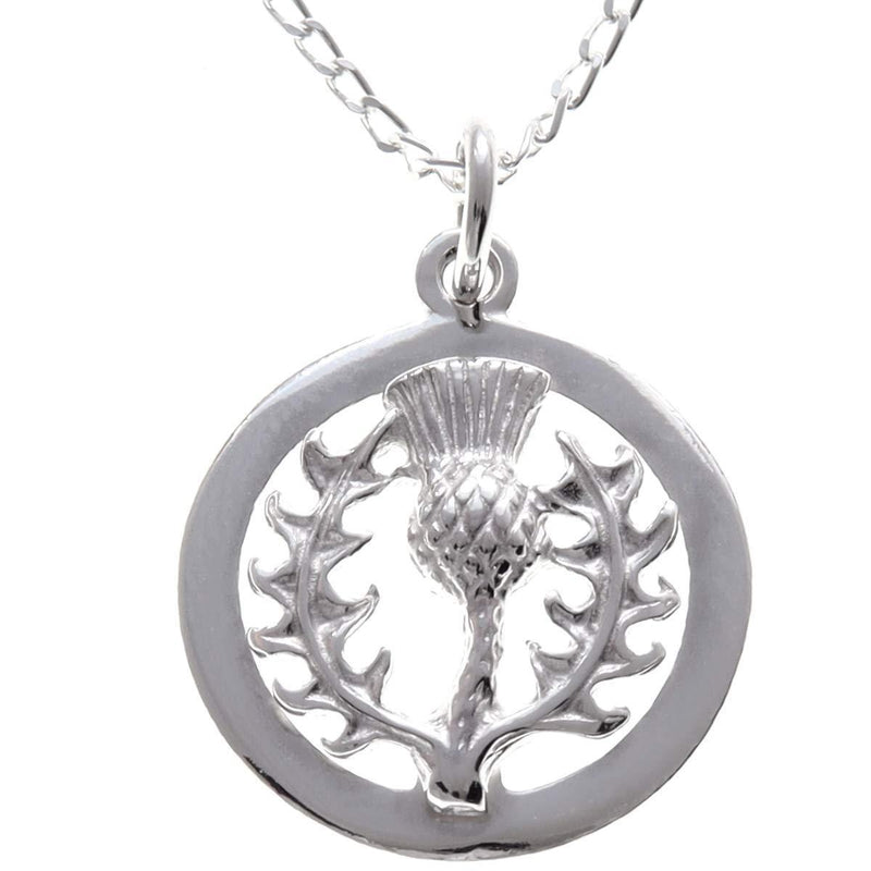 [Australia] - Sterling Silver Thistle Pendant - Scottish Necklace with 18" Chain 