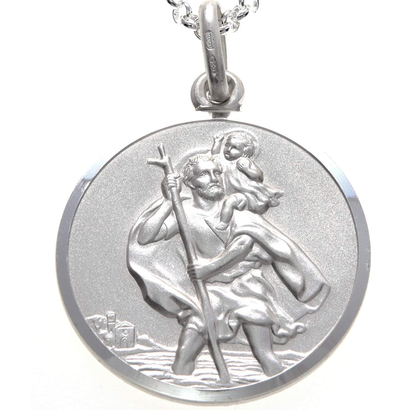 [Australia] - Large Reversible Sterling Silver St Christopher Pendant with 20" Chain & Jewellery Gift Box - 28mm 