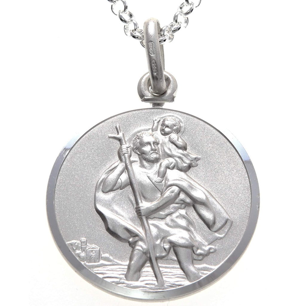 [Australia] - Mens Large Reversible Sterling Silver St Christopher Pendant with 20" Chain & Jewellery Gift Box - 24mm 