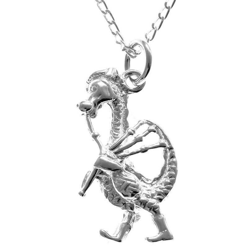 [Australia] - Nessie Piper Sterling Silver Pendant - Loch Ness Monster playing Bagpipes Necklace with 18" Chain and jewellery gift box 