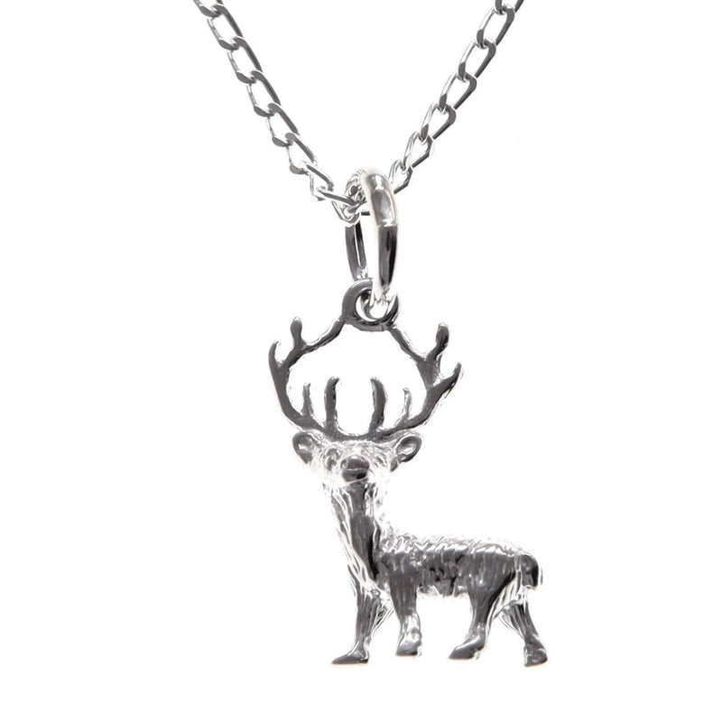 [Australia] - Sterling Silver Stag Reindeer Pendant - Buck Necklace with 18" Chain and Jewellery Gift Box 