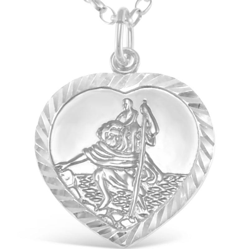 [Australia] - Sterling Silver St Christopher Heart Pendant necklace with 18" Chain and Jewellery Gift Box 