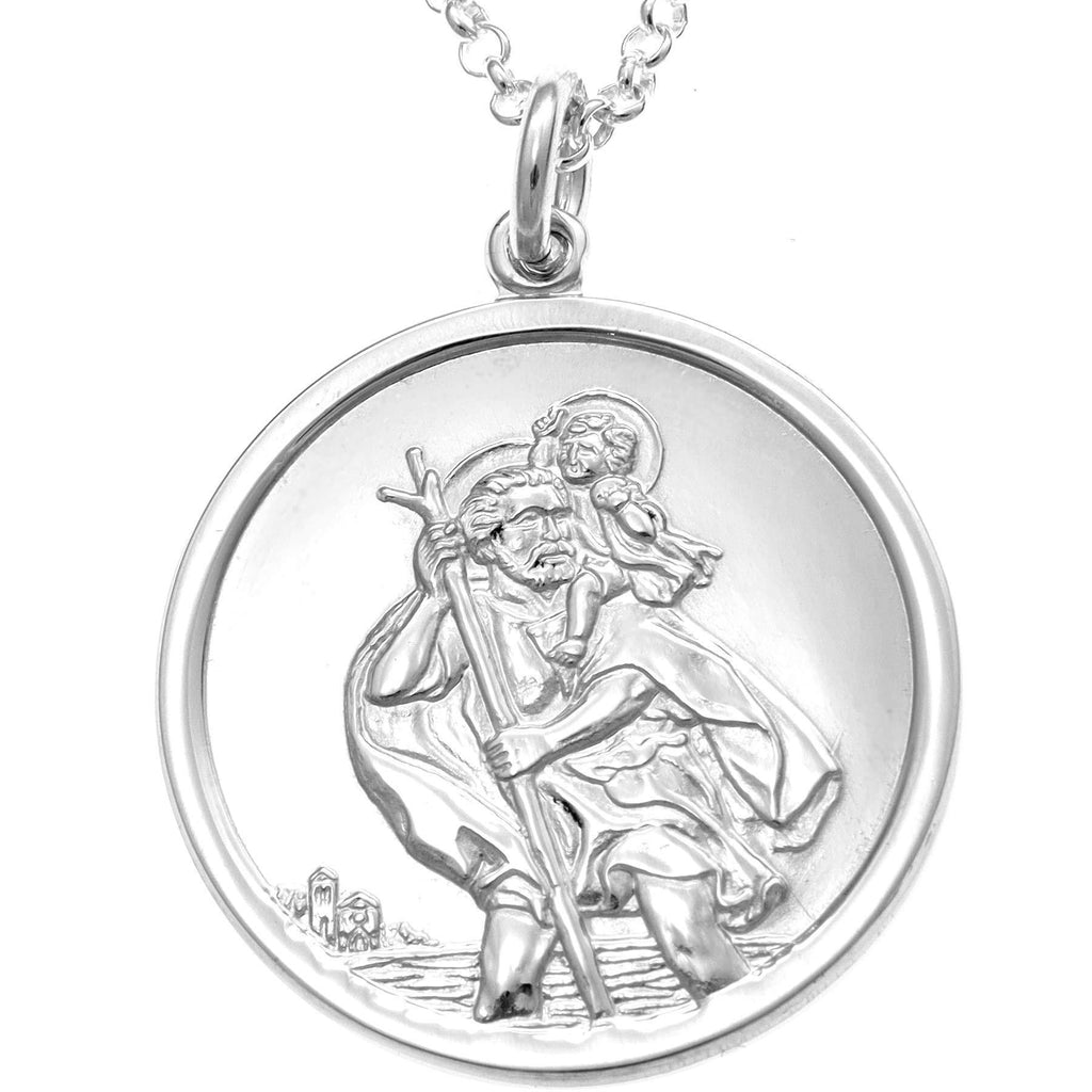 [Australia] - Extra Large Sterling Silver St Christopher Pendant with 20" Chain and Transport Back - 30mm 