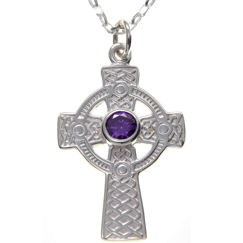 [Australia] - Alexander Castle Sterling Silver and Amethyst Celtic Cross Pendant Necklace with 18" Silver Chain and Jewellery Gift Box. 