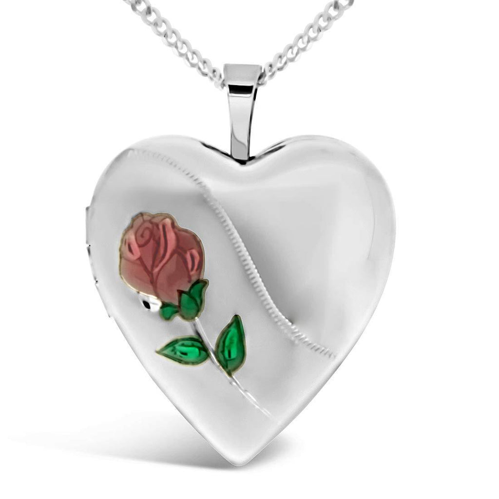 [Australia] - Sterling Silver Rose Heart Locket necklace with 18" Chain and jeweller gift box 