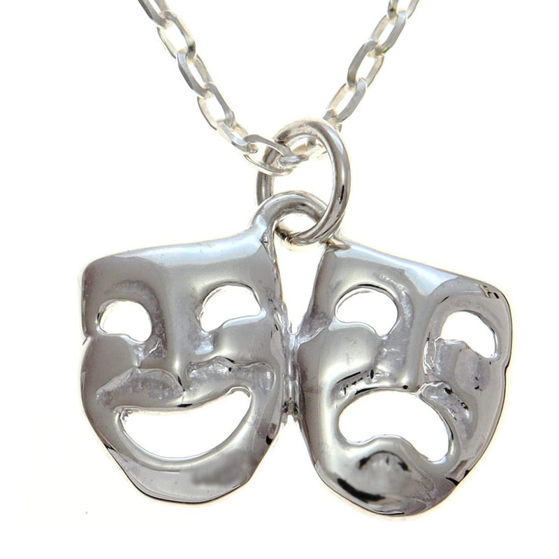 [Australia] - Theatrical Comedy Tragedy Masks Sterling Silver Pendant necklace with 18" Chain and jewellery gift box. Dramatic Sock and buskin masks ancient Greek ancient symbols of comedy and tragedy 