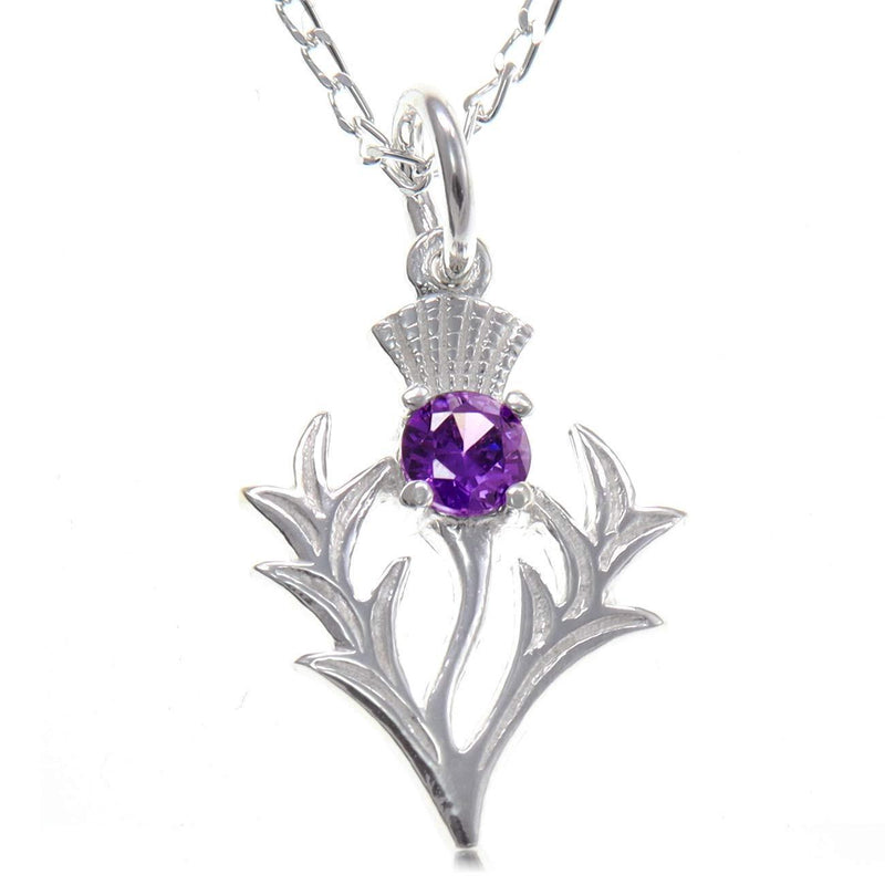 [Australia] - Sterling Silver Amethyst Thistle Pendant - Scottish Necklace with 18" Chain and jewellery gift box 