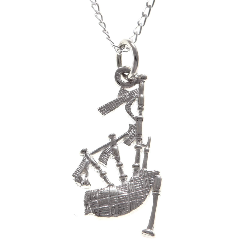 [Australia] - Sterling Silver Bagpipes Pendant - Scottish Necklace with 18" Chain and Jewellery Gift Box 