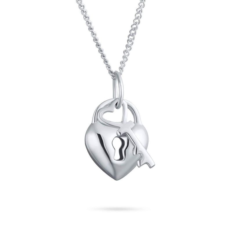 [Australia] - Simple 2 Charm Love Lock And Key Heart Pendant Necklace For Women For Teen 925 Sterling Silver 16 Inch 