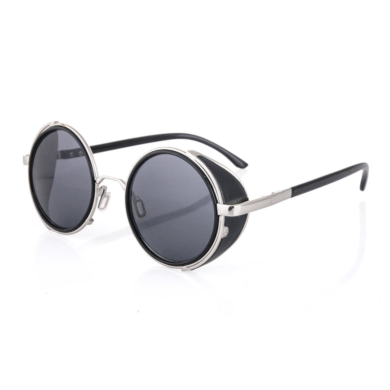 [Australia] - 4sold® Steampunk Sunglasses 50s Round Glasses Copper Cyber Goggles Rave Goth Vintage Number 1 Silver Black Frame Diameter 5cm 