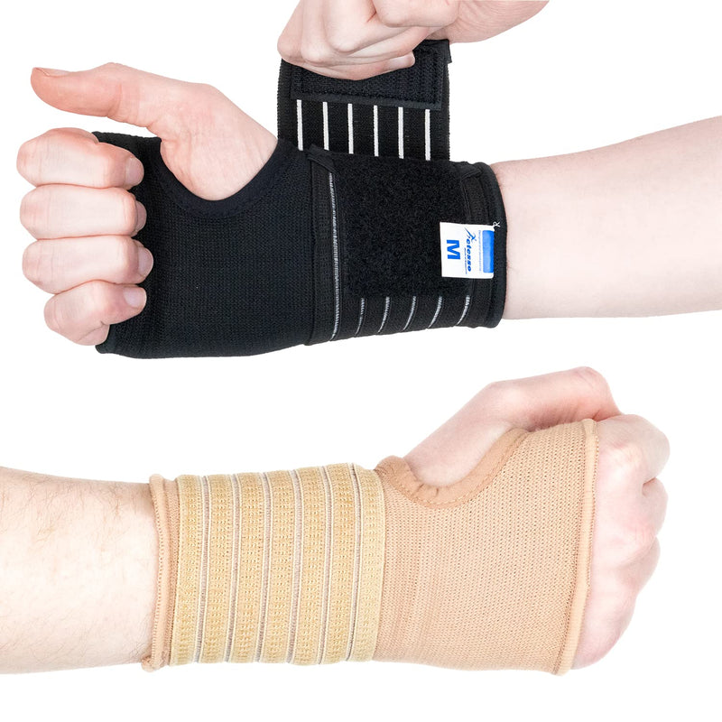 [Australia] - Actesso Elastic Wrist Support with Strap - Ideal for Sprains, Injury or Sports Use with no Metal bar - Support Without inhibiting Flexibility | Left or Right (Small, Beige) S (Pack of 1) 