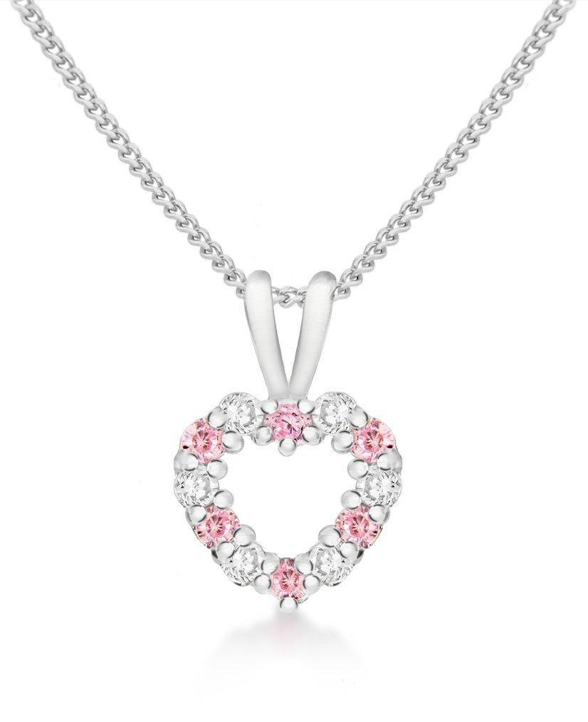 [Australia] - Tuscany Silver Women's Sterling Silver Cubic Zirconia 10 x 17 mm Heart Pendant Chain Necklace of Length 46 cm/18 Inch Pink/White 