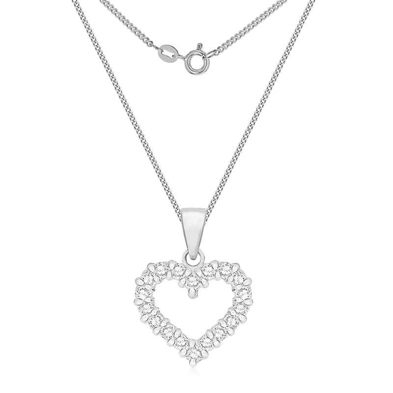 [Australia] - Tuscany Silver Sterling Silver Cubic Zirconia Open Heart Pendant on Chain Necklace of 46cm/18" 