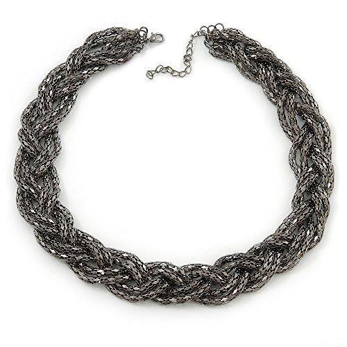 [Australia] - Avalaya Hematite Tone Plaited Mesh Choker Necklace - 38cm Length/ 4cm Extension 