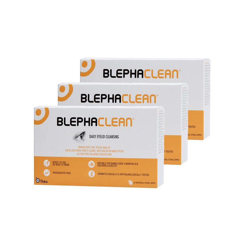 [Australia] - 60 Blephaclean Sterile Daily Eyelid Wipes For Blepharitis | Cleaning Hygienic Moisturising Eyelid Wipes for Sensitive Skin, 20 wipes x 3 pack 20 Count (Pack of 3) 