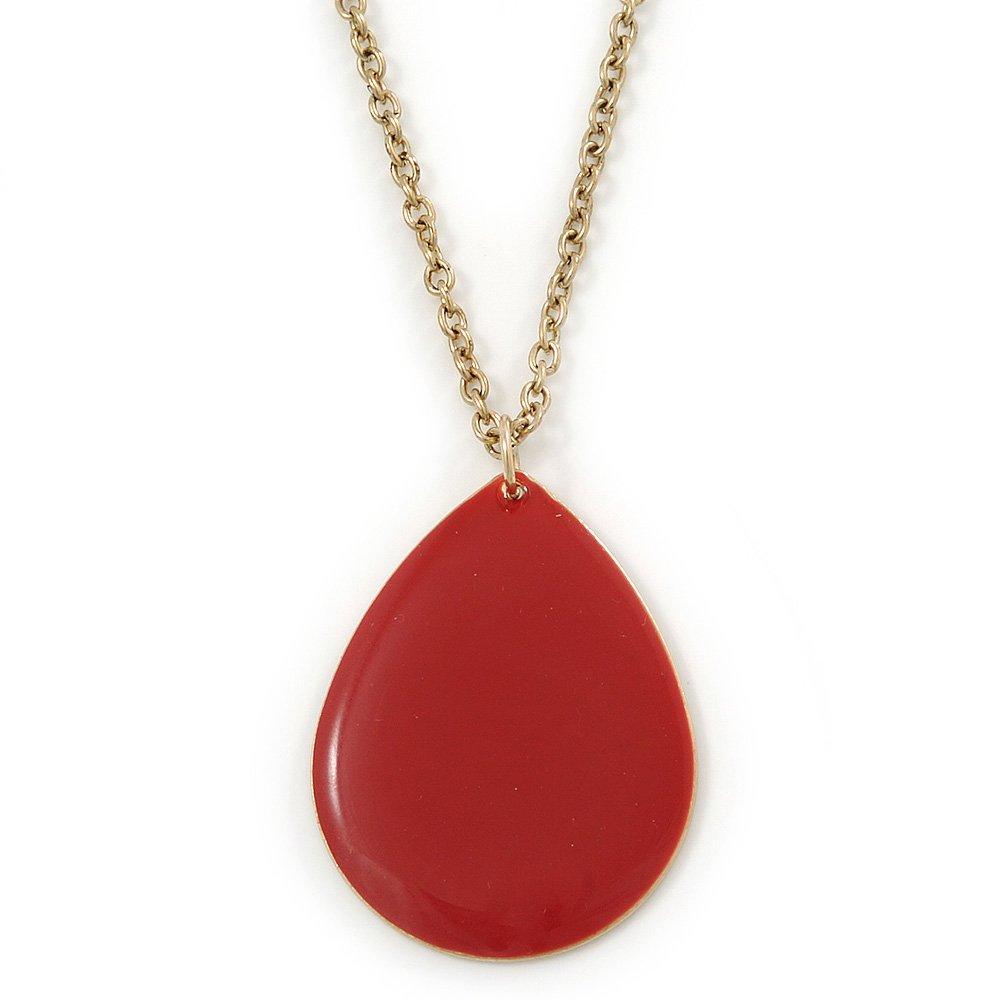 [Australia] - Avalaya Red Enamel Teardrop Pendant with Gold Tone Chain - 38cm Length/ 8cm Extension 