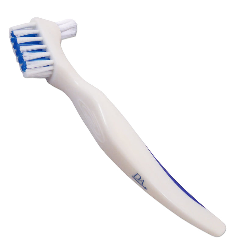 [Australia] - White Denture Brush ~ Easy Grip Handle, Double Bristle Head Blue & White 