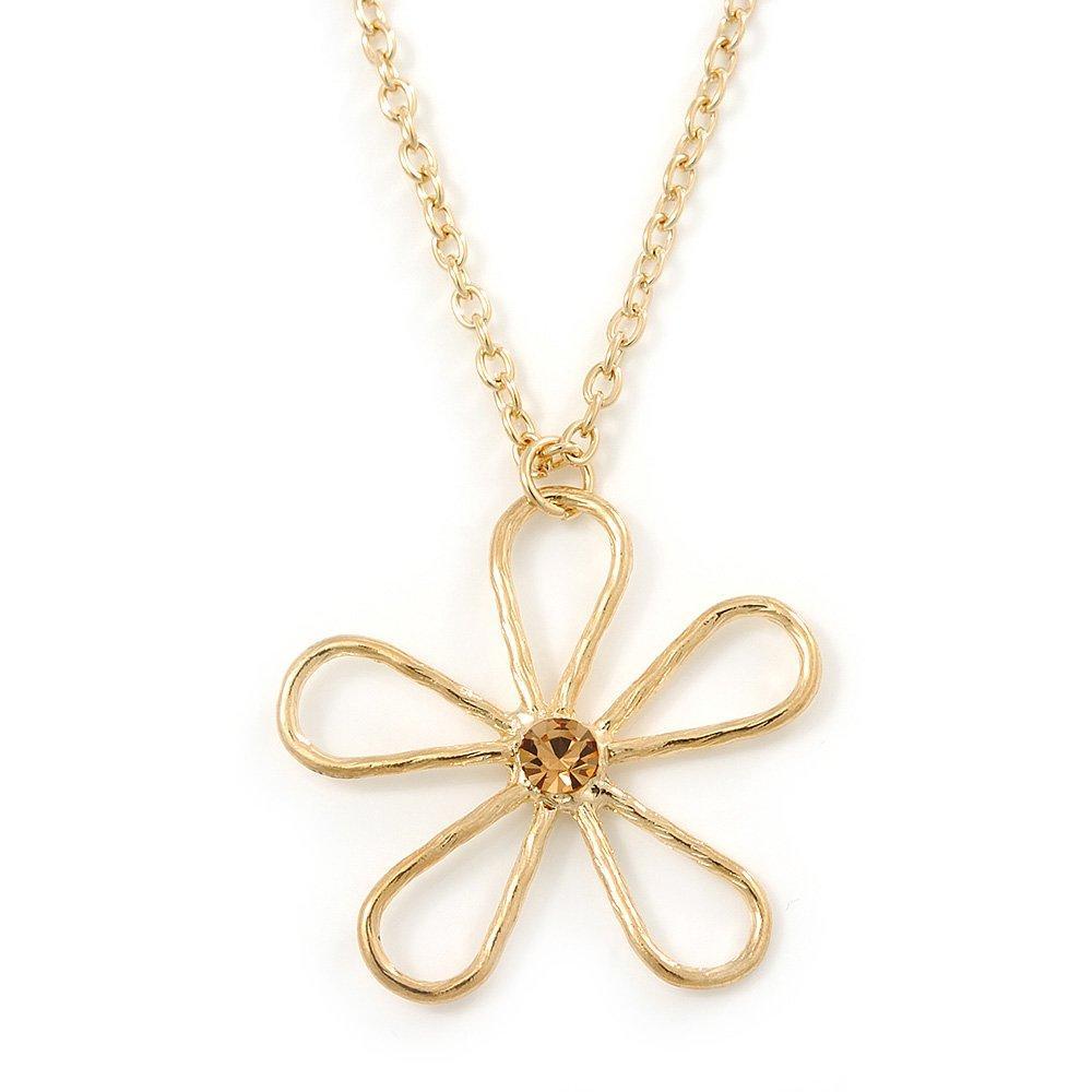 [Australia] - Avalaya Open Hammered Daisy Flower Pendant with Gold Tone Chain - 38cm Length/ 8cm Extension 